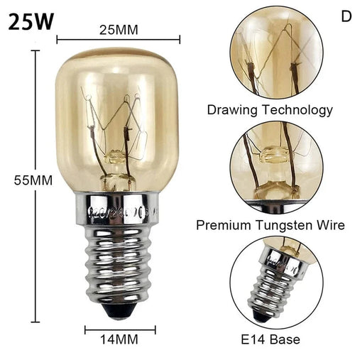 220V Hochtemperaturbirne 15W 25W E14 300 Grad Mikrowellenofen Glühlampe Wolframwendel Dampfgarer Lampe Leuchtmittel Salz Glühlampe | Karnz