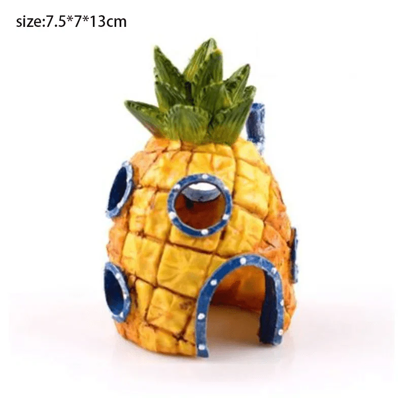 Cartoon Fisch Tank Dekor Figuren Ornamente Simulation Harz Ananas Haus Fisch Tank Dekoration Landschaft Aquarien Zubehör | Karnz