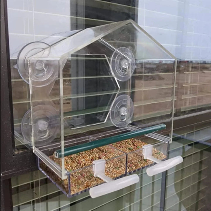 Acrylklarer Glasfenster Vögel hängender Futterspender Vogelhaus Nahrung Fütterung Haus Tisch Saat Erdnuss Saugnapf | Karnz