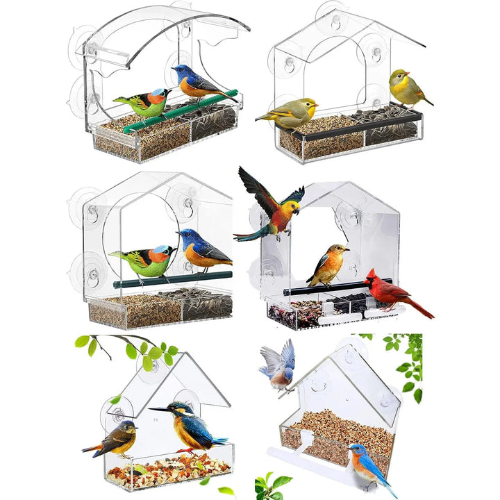 Acrylklarer Glasfenster Vögel hängender Futterspender Vogelhaus Nahrung Fütterung Haus Tisch Saat Erdnuss Saugnapf | Karnz