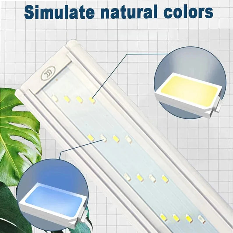 Aquarium LED-Licht Super Slim Fisch Tank Licht Pflanzenwachstumsbeleuchtung 28-58 cm Aufhellend Erweiterbar Clip 220V Für Fisch Tank | Karnz