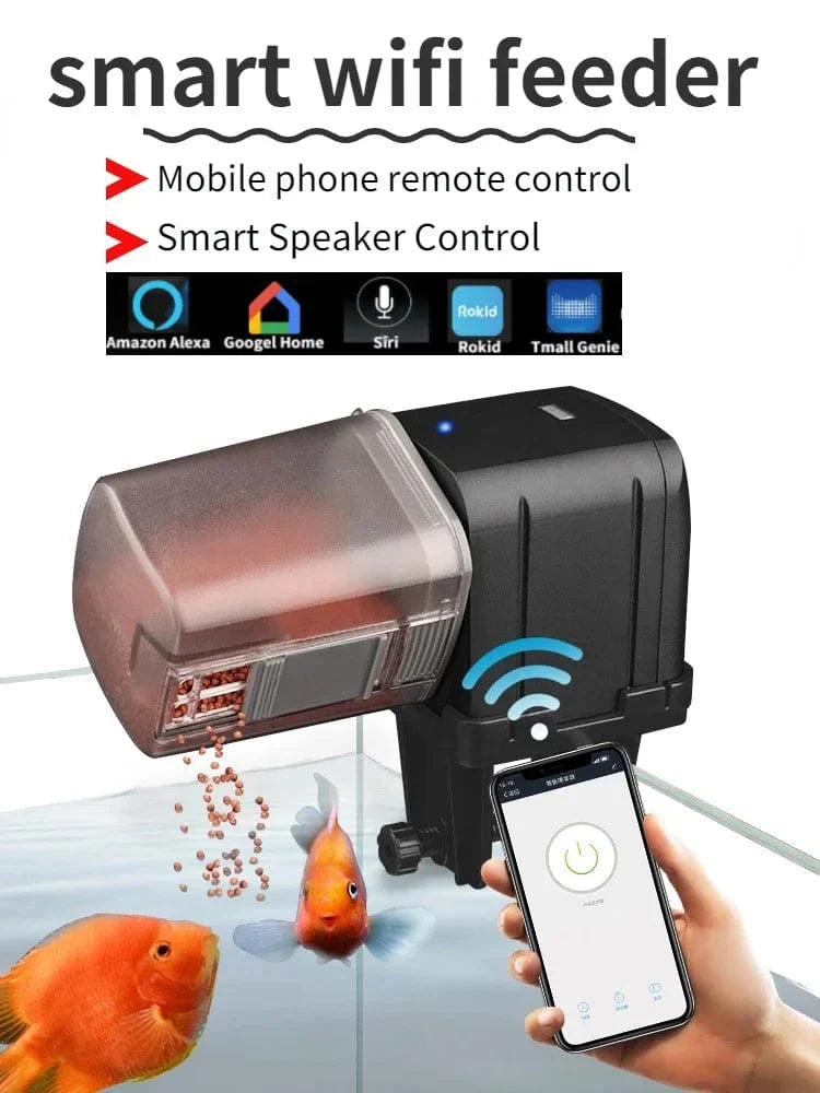Automatischer Aquarium-Fischfutterautomat Timing/Wifi Wireless Smartphone App Intelligente Lautsprecher Sprachfernbedienung Fischfütterung | Karnz