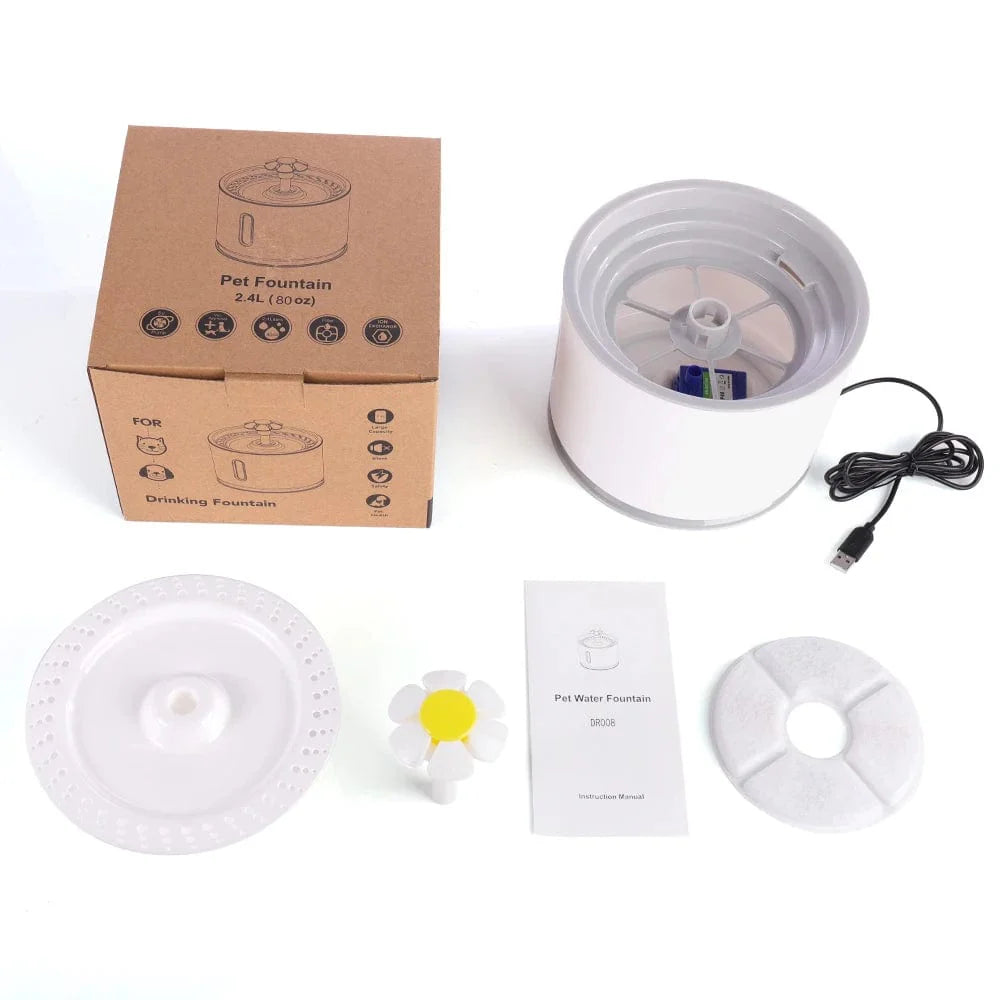 Automatische Haustier-Katzen-Wasserspender mit LED-Beleuchtung 5 Stück Filter 2,4L USB Hunde Katzen Leiser Trinker Futterspender Schüssel Trinkspender | Karnz