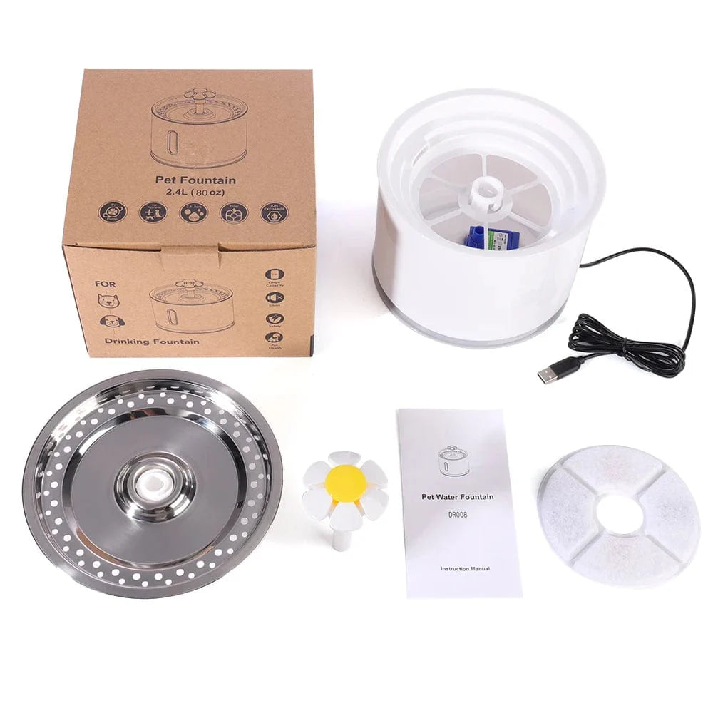 Automatische Haustier-Katzen-Wasserspender mit LED-Beleuchtung 5 Stück Filter 2,4L USB Hunde Katzen Leiser Trinker Futterspender Schüssel Trinkspender | Karnz