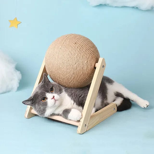 Kat Kratzbaum Ball Spielzeug Sisal und Holz Stabiler Dreieck Katzen Innen Stuff Robustes Kratzen Cool Kratzen auf Stand Drehen | Karnz