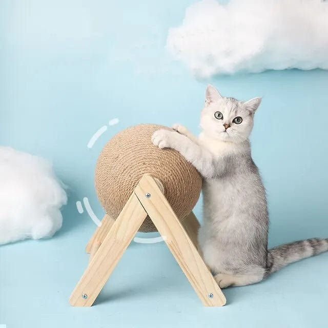 Kat Kratzbaum Ball Spielzeug Sisal und Holz Stabiler Dreieck Katzen Innen Stuff Robustes Kratzen Cool Kratzen auf Stand Drehen | Karnz