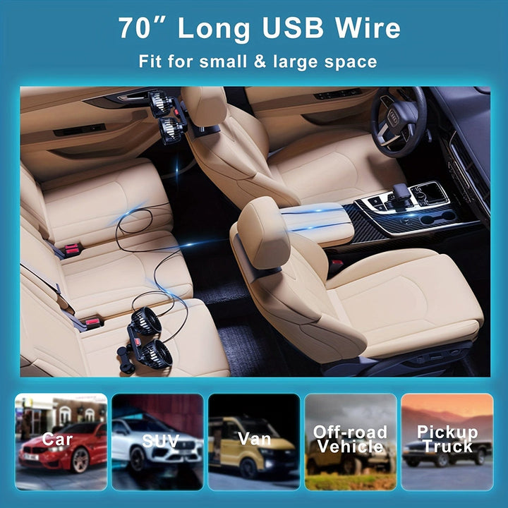 1 Stück Auto Lüfter, Auto Kleiner Klimaanlage, Doppelköpfiger Hecklüfter, Starker Wind, 360 Grad Drehung, Großes Luftvolumen, Subwoofer Betrieb, Basis Fixierclip Montagemethode, Geeignet Für Auto Zuhause | Karnz