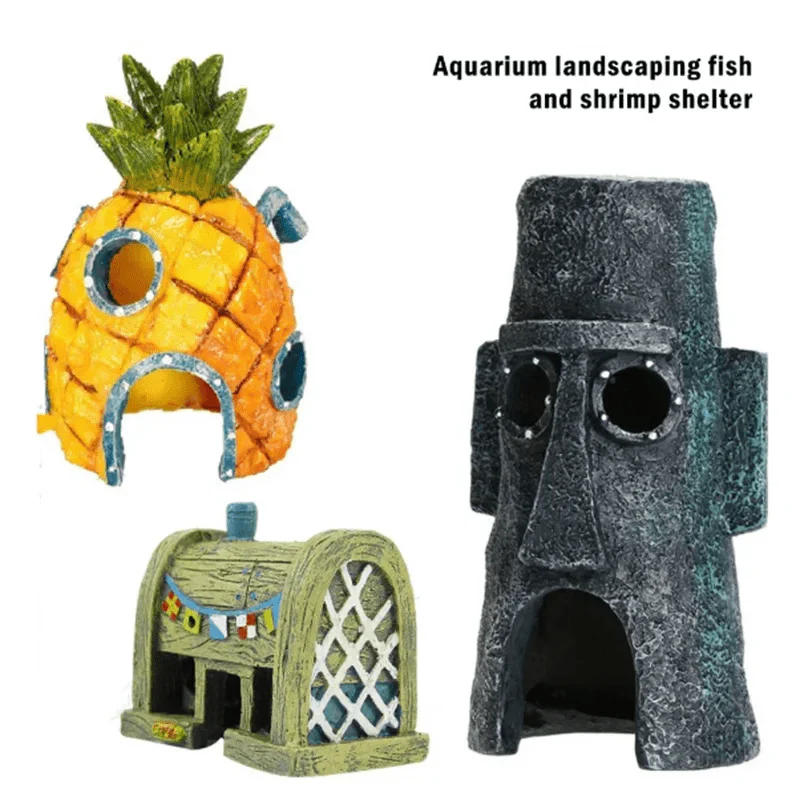 Cartoon Fisch Tank Dekor Figuren Ornamente Simulation Harz Ananas Haus Fisch Tank Dekoration Landschaft Aquarien Zubehör | Karnz