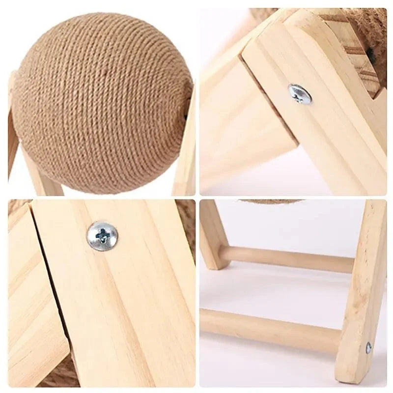 Kat Kratzbaum Ball Spielzeug Sisal und Holz Stabiler Dreieck Katzen Innen Stuff Robustes Kratzen Cool Kratzen auf Stand Drehen | Karnz
