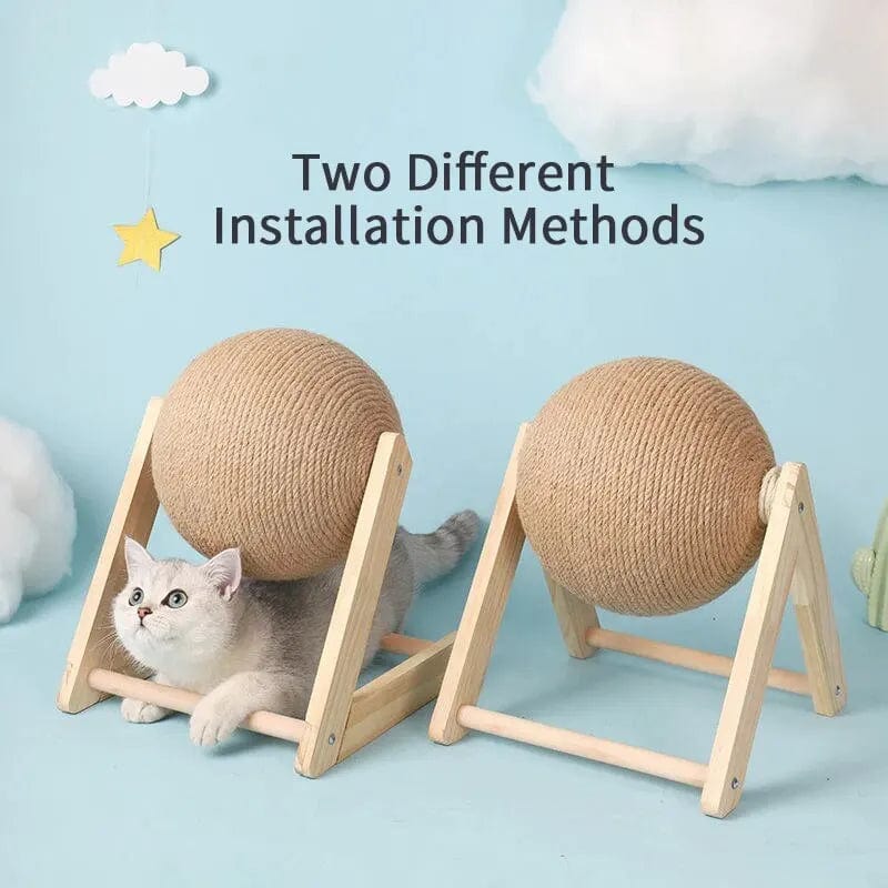 Kat Kratzbaum Ball Spielzeug Sisal und Holz Stabiler Dreieck Katzen Innen Stuff Robustes Kratzen Cool Kratzen auf Stand Drehen | Karnz