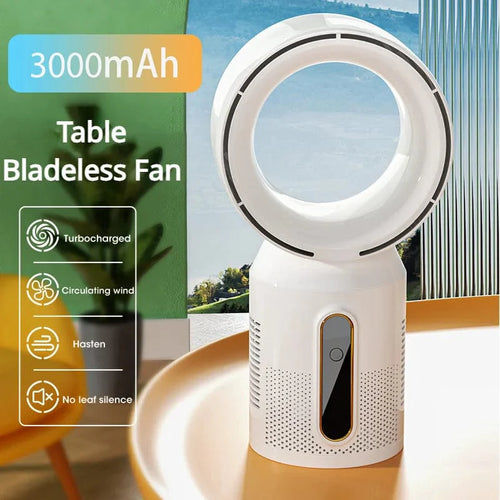 Desktop klingenloser elektrischer Ventilator Tischventilator 5 Geschwindigkeits Turmventilator für Baby Kühler Klimaanlage USB wiederaufladbarer Kühler Ventilator | Karnz