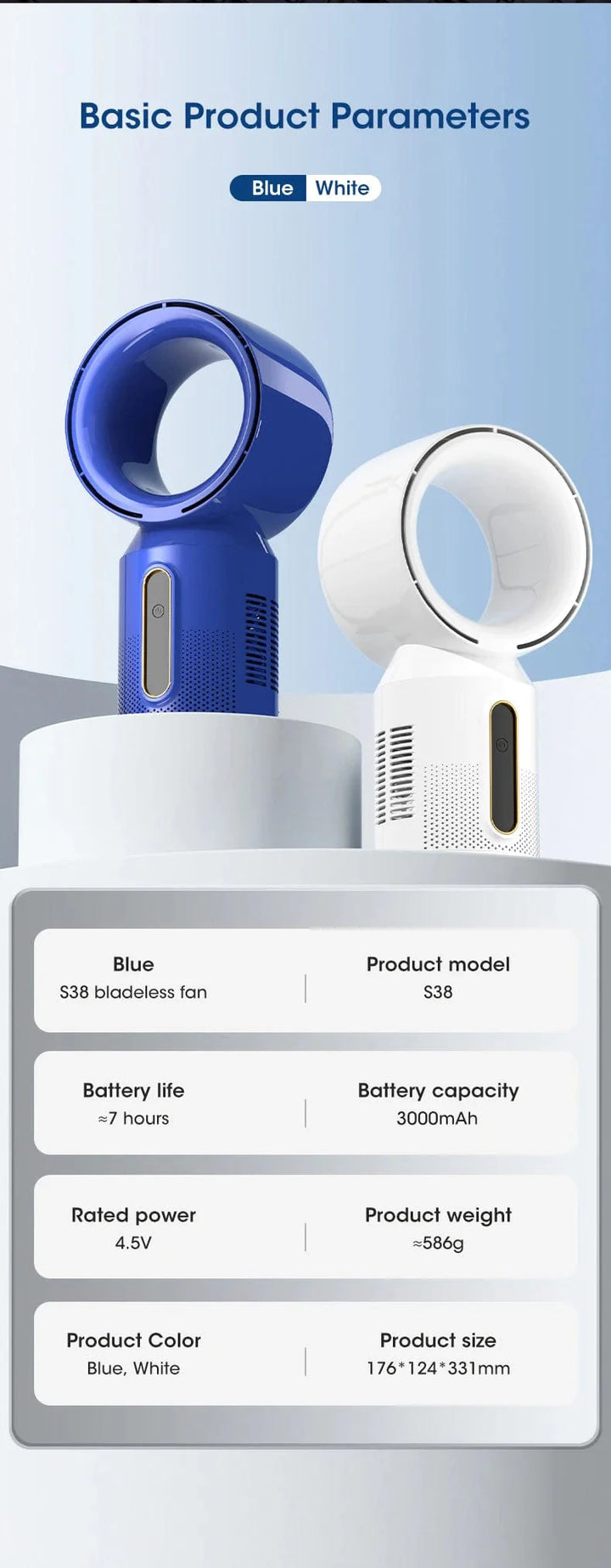 Desktop klingenloser elektrischer Ventilator Tischventilator 5 Geschwindigkeits Turmventilator für Baby Kühler Klimaanlage USB wiederaufladbarer Kühler Ventilator | Karnz