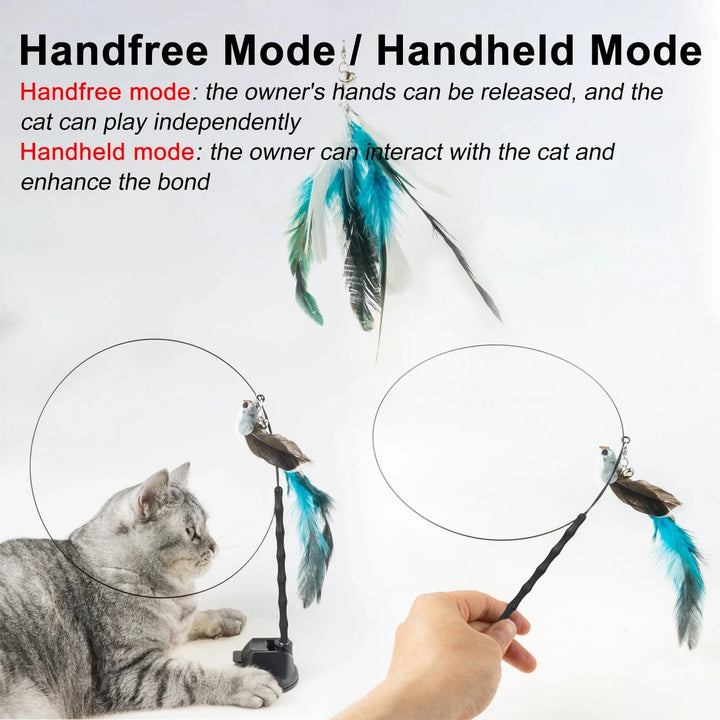 Handfree Bird/Feder Katzenangel mit Glocke Mächtiger Saugnapf Interaktive Spielzeuge für Katzen Kätzchen Jagd Bewegung Haustierprodukte | Karnz