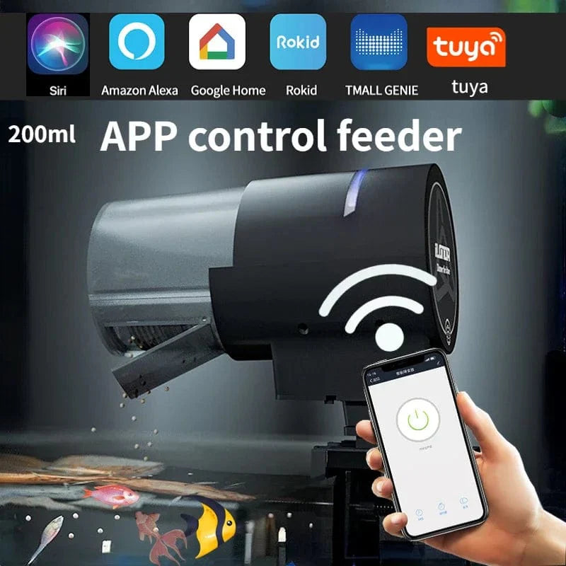 Automatischer Aquarium-Fischfutterautomat Timing/Wifi Wireless Smartphone App Intelligente Lautsprecher Sprachfernbedienung Fischfütterung | Karnz