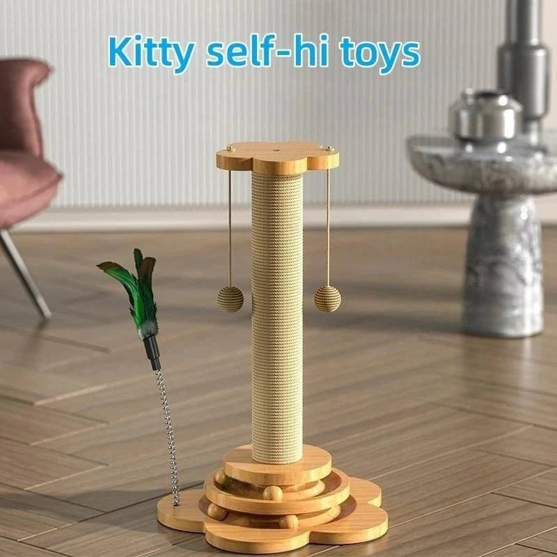Haustier Katzenspielzeug Massivholz Katzen-Drehteller Lustiger Katzenstock Bälle Langlebige Sisal-Kratzbrett Katzenbedarf Katzen-Schnapp-Säule | Karnz
