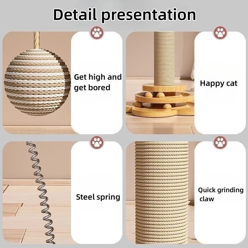 Haustier Katzenspielzeug Massivholz Katzen-Drehteller Lustiger Katzenstock Bälle Langlebige Sisal-Kratzbrett Katzenbedarf Katzen-Schnapp-Säule | Karnz