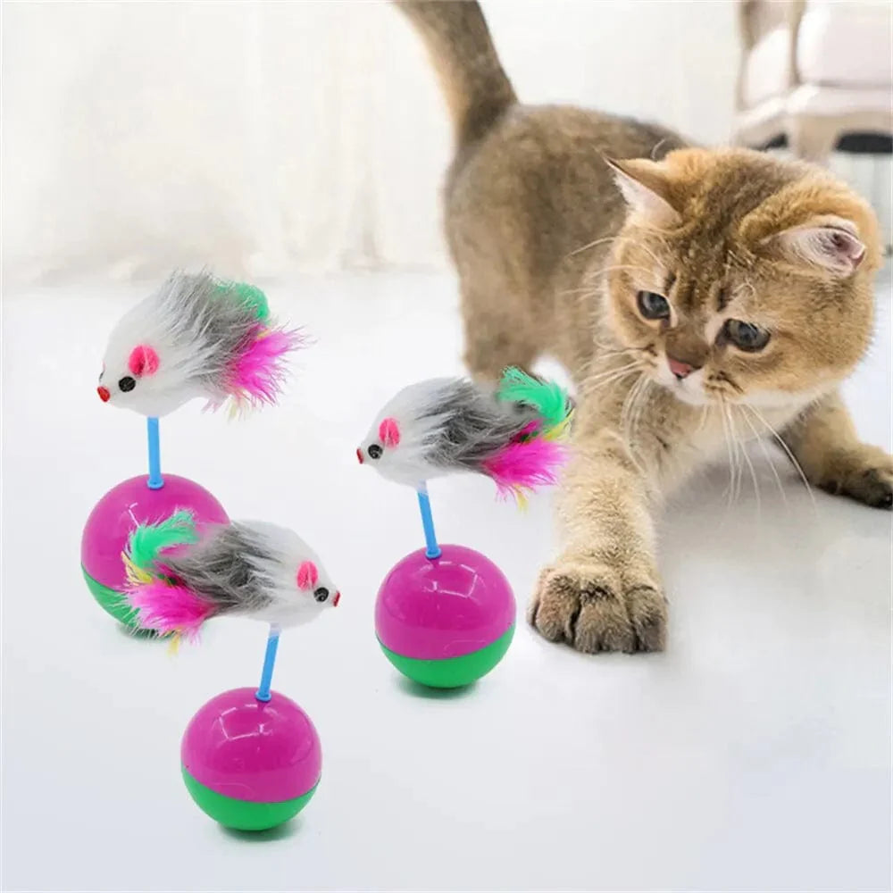 Haustier Katzenspielzeug Haltbar Bunte Feder Mimi Lieblingsfell Maus Tumbler Kätzchen Katzenspielzeug Spielbälle für Fangkatzen Zubehör 2PCS | Karnz