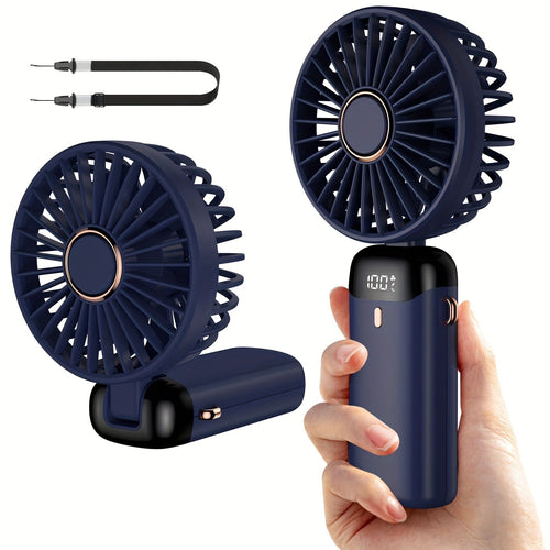 Tragbarer Handheld Mini Ventilator USB wiederaufladbar mit LED-Display 5 Geschwindigkeiten 90° faltbar batteriebetrieben für Büro Schlafzimmer Outdoor Reisen Camping Schulbedarf | Karnz