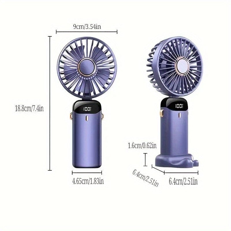 Tragbarer Mini-USB-Ventilator mit LED-Display 5 Geschwindigkeiten 21 Stunden Akkulaufzeit Leiser Betrieb Ideal für Sommerreisen und Haushaltsgebrauch | Karnz