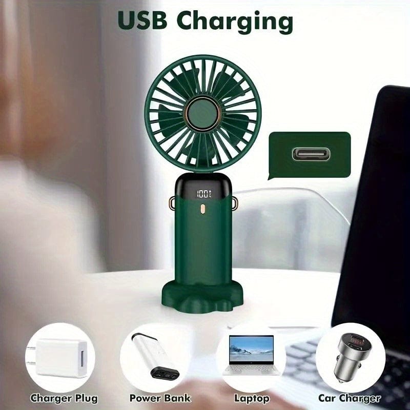 Tragbarer Mini-USB-Ventilator mit LED-Display 5 Geschwindigkeiten 21 Stunden Akkulaufzeit Leiser Betrieb Ideal für Sommerreisen und Haushaltsgebrauch | Karnz