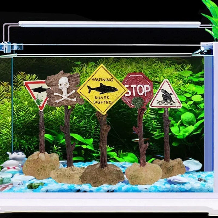 Harz Aquarien Dekorationsornamente Künstliches Haifisch Warnschild Landschaftszubehör für Fischtank Aquarienhintergrund | Karnz
