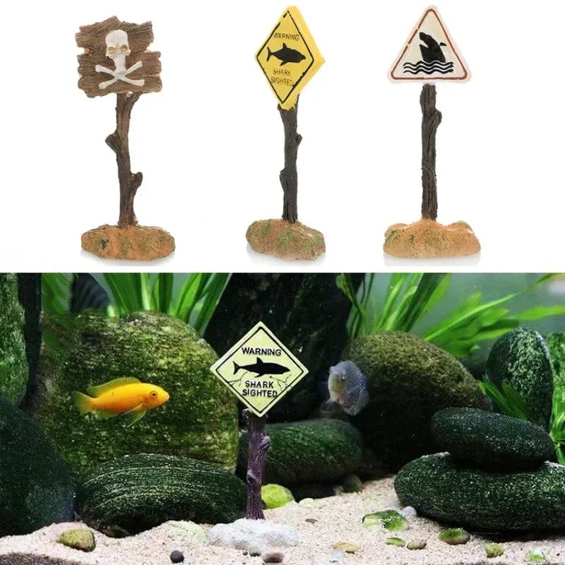Harz Aquarien Dekorationsornamente Künstliches Haifisch Warnschild Landschaftszubehör für Fischtank Aquarienhintergrund | Karnz
