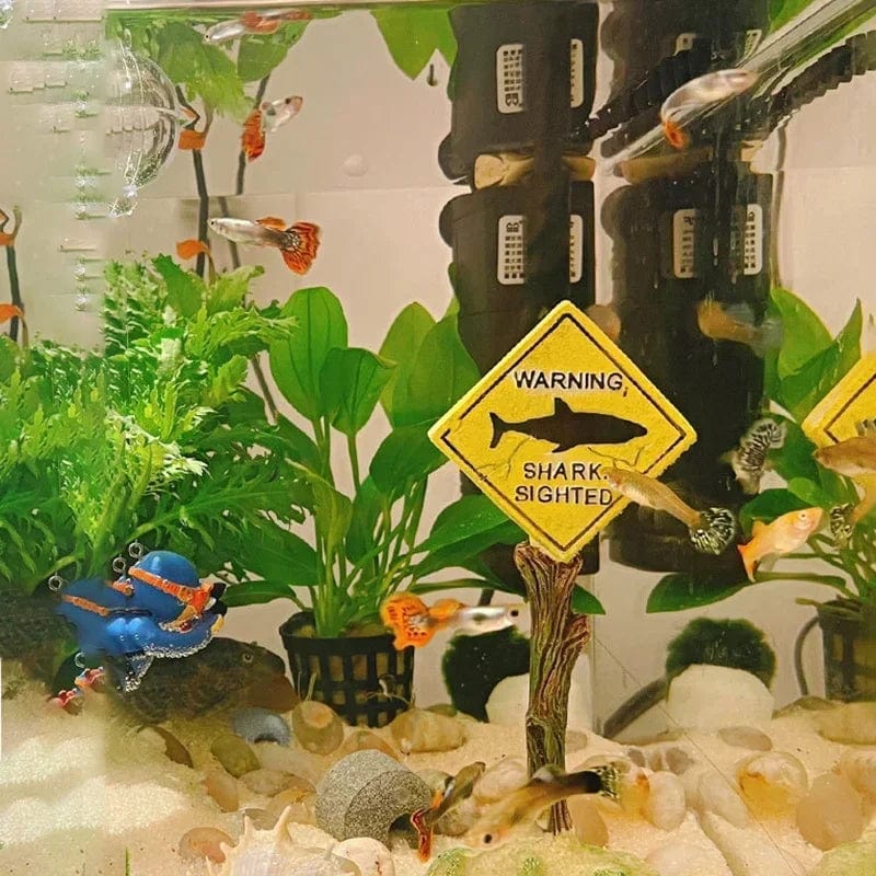 Harz Aquarien Dekorationsornamente Künstliches Haifisch Warnschild Landschaftszubehör für Fischtank Aquarienhintergrund | Karnz