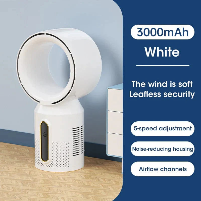 Desktop klingenloser elektrischer Ventilator Tischventilator 5 Geschwindigkeits Turmventilator für Baby Kühler Klimaanlage USB wiederaufladbarer Kühler Ventilator | Karnz