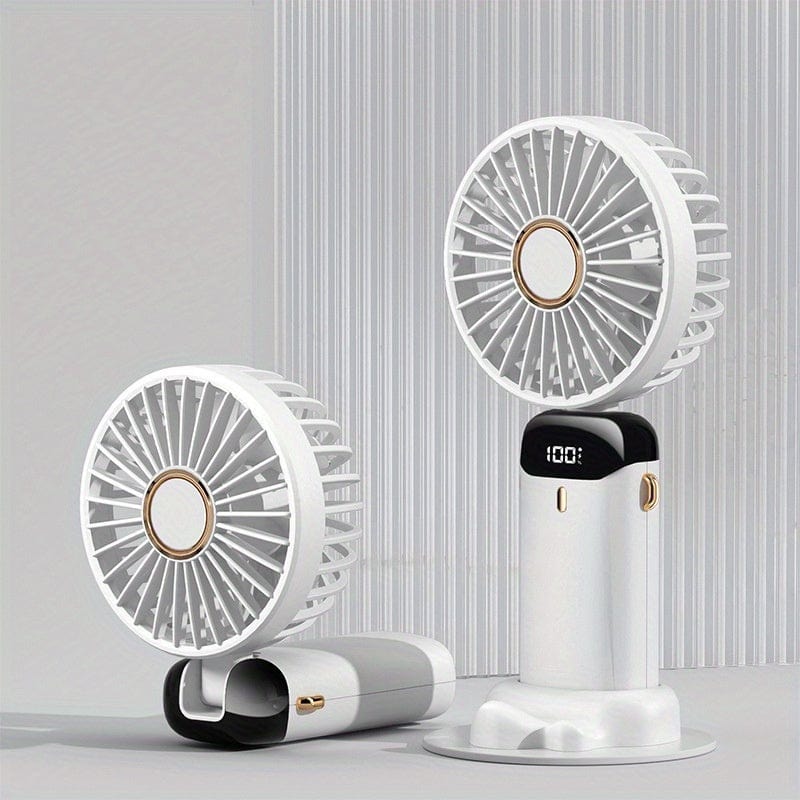 Tragbarer Mini-USB-Ventilator mit LED-Display 5 Geschwindigkeiten 21 Stunden Akkulaufzeit Leiser Betrieb Ideal für Sommerreisen und Haushaltsgebrauch | Karnz