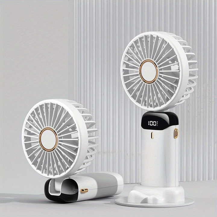 Tragbarer Mini-USB-Ventilator mit LED-Display 5 Geschwindigkeiten 21 Stunden Akkulaufzeit Leiser Betrieb Ideal für Sommerreisen und Haushaltsgebrauch | Karnz