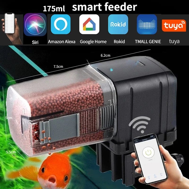 Automatischer Aquarium-Fischfutterautomat Timing/Wifi Wireless Smartphone App Intelligente Lautsprecher Sprachfernbedienung Fischfütterung | Karnz