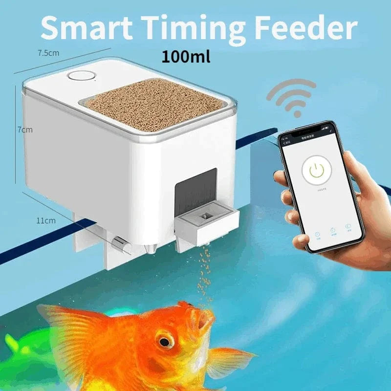 Automatischer Aquarium-Fischfutterautomat Timing/Wifi Wireless Smartphone App Intelligente Lautsprecher Sprachfernbedienung Fischfütterung | Karnz