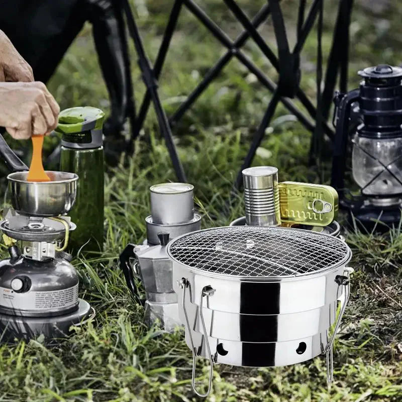 Portabler Outdoor BBQ Grill Edelstahl Feuerstelle Holzkohlegrill Brenner | Karnz