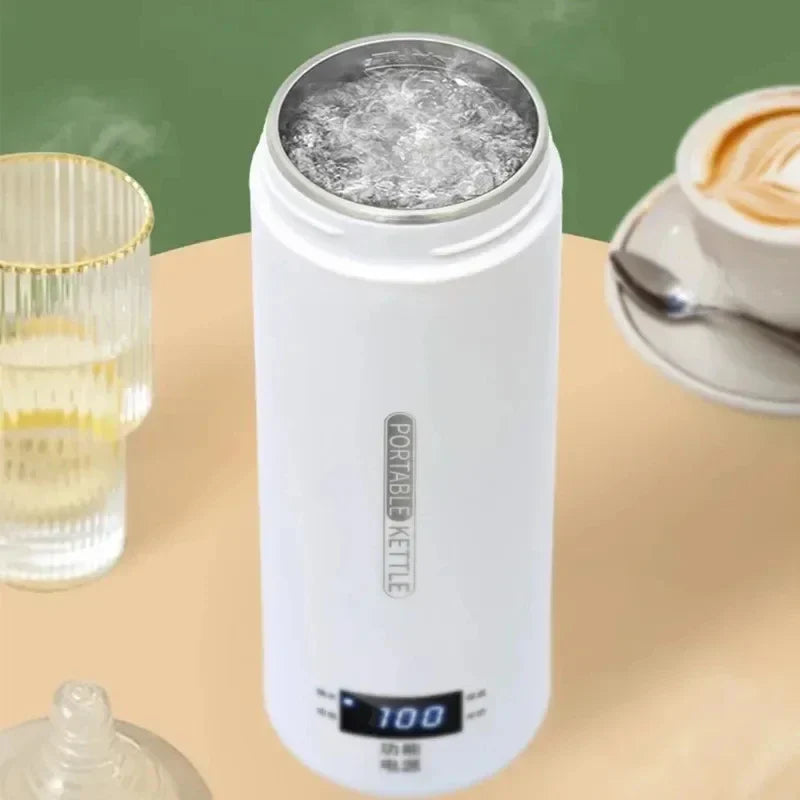 Tragbarer elektrischer Wasserkocher aus Edelstahl mit Thermo-Becher | Karnz