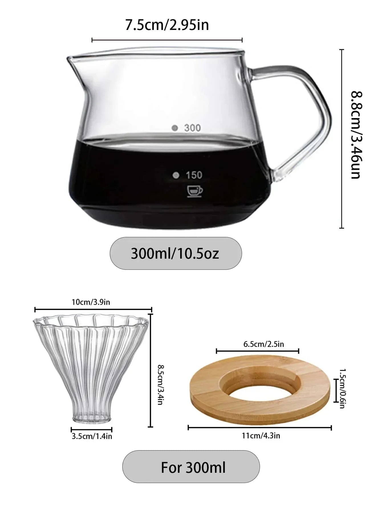 Pour Over Kaffeezubereiter Set Glas Karaffe Kaffee mit Glas Kaffeefilter | Karnz