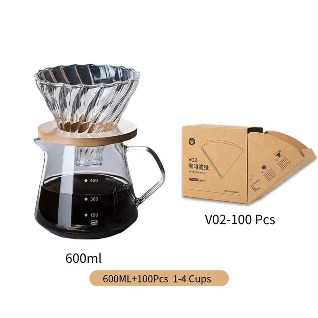 Pour Over Kaffeezubereiter Set Glas Karaffe Kaffee mit Glas Kaffeefilter | Karnz