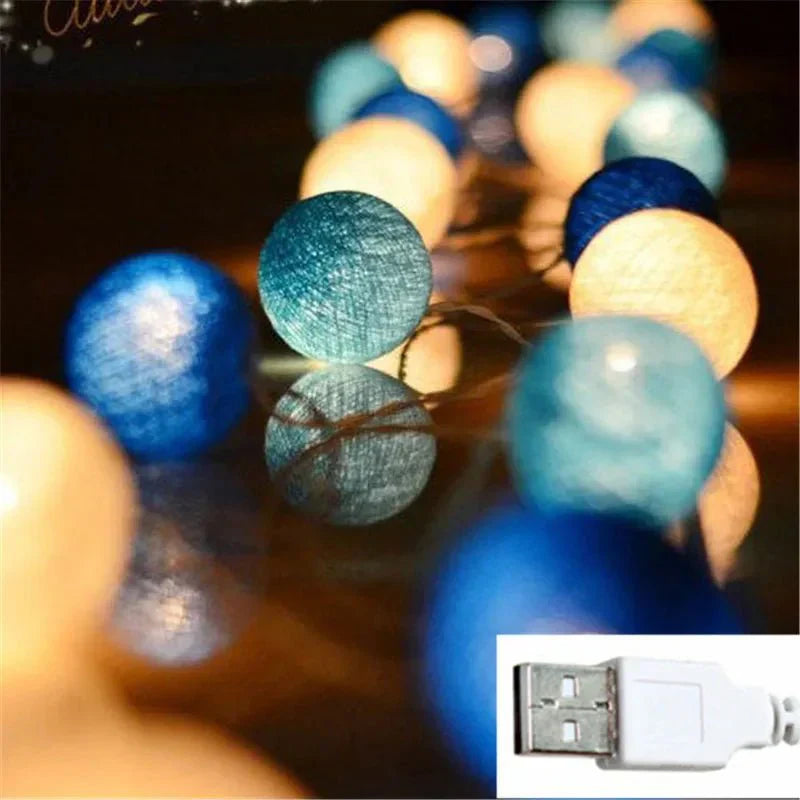 Hübsche Pastell Baumwoll Ball Feenlichter Girlande