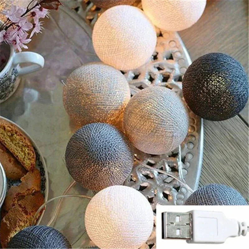 Hübsche Pastell Baumwoll Ball Feenlichter Girlande