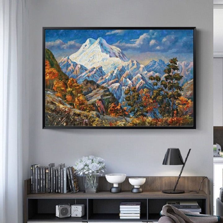 Bergherbstlandschaft in hellen Tönen - Leinwand Wandkunst Gemälde