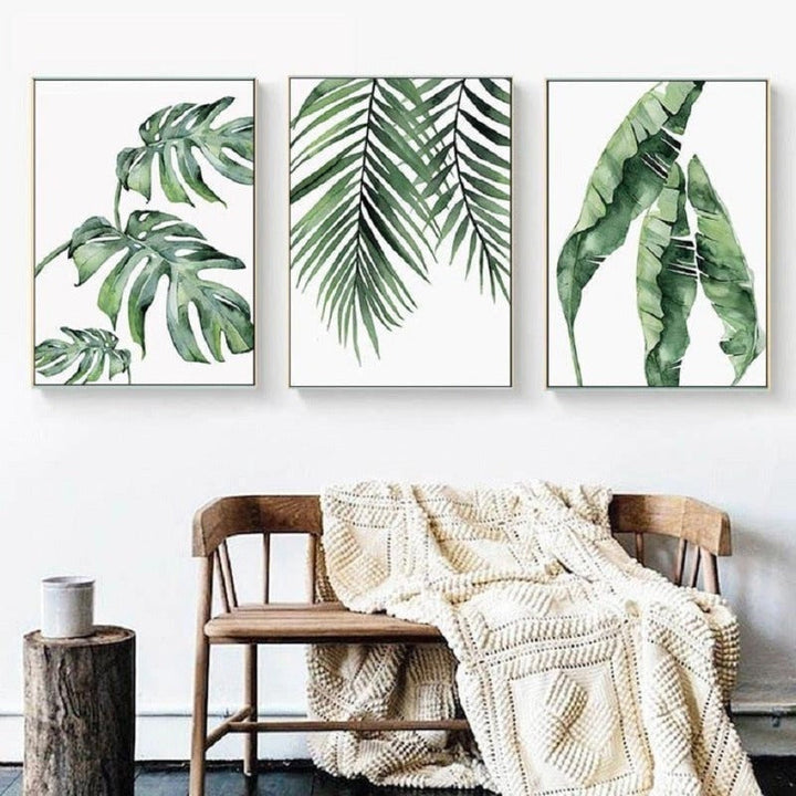 Aquarell-Wandbild mit grünen Tropenpflanzen – Leinwandbild