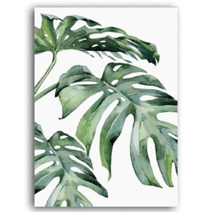 Aquarell-Wandbild mit grünen Tropenpflanzen – Leinwandbild