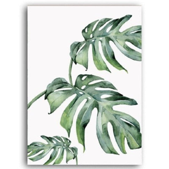 Aquarell-Wandbild mit grünen Tropenpflanzen – Leinwandbild