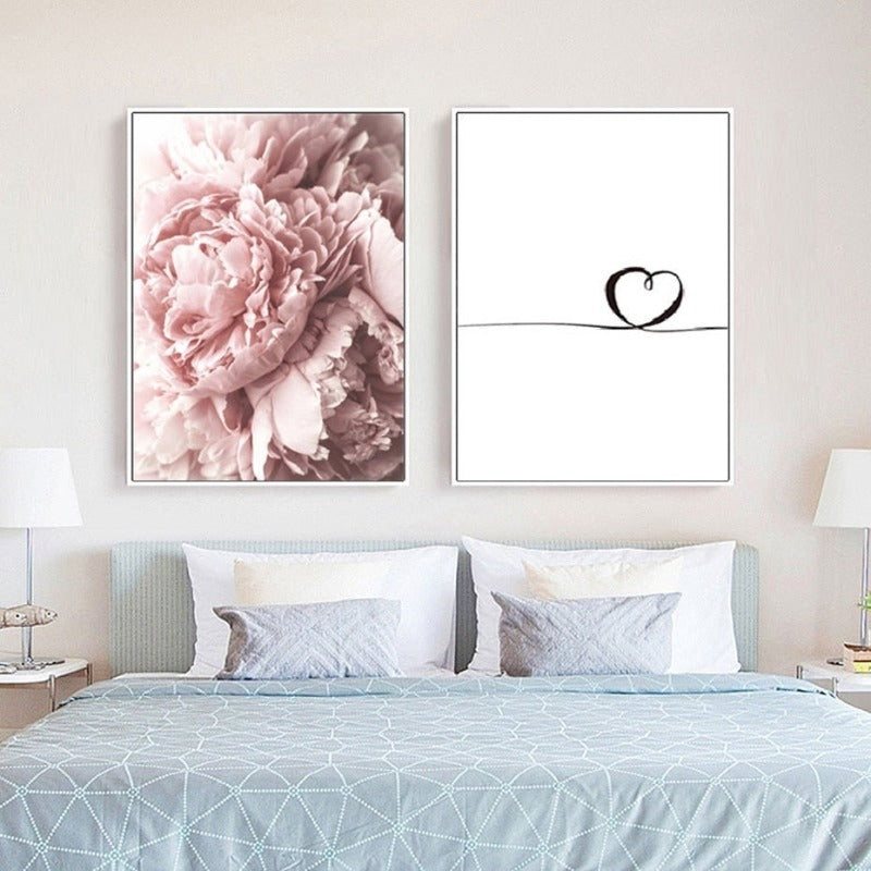 Modernes minimalistisches Schriftzug-Gemälde mit rosa Pfingstrosenblume – Leinwandbild