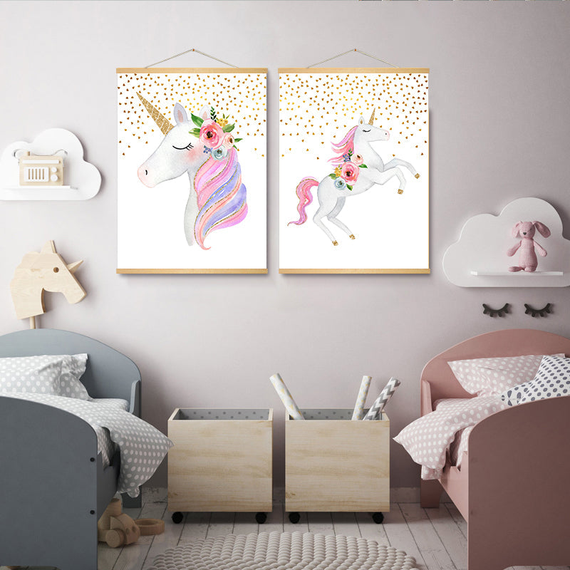 Modernes Cartoon-Einhorn in Rosa - Leinwandbild