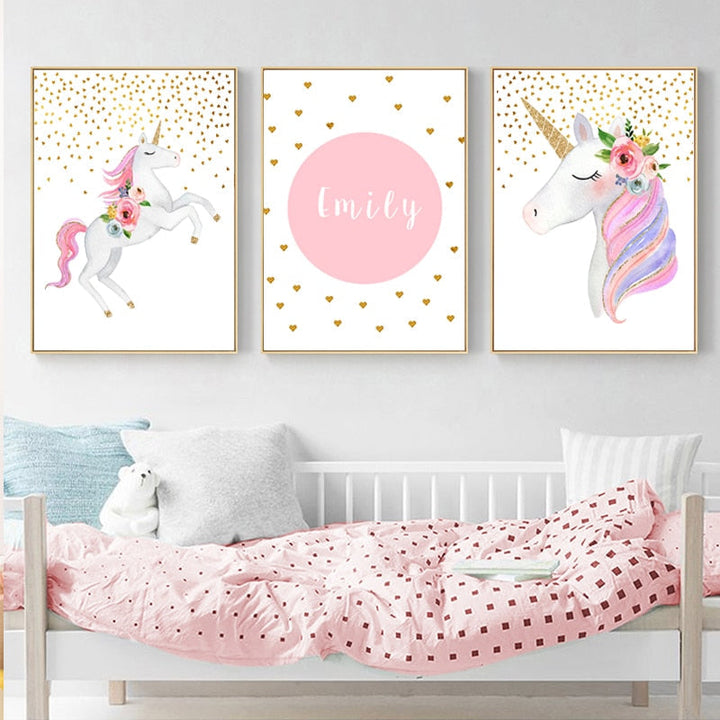 Modernes Cartoon-Einhorn in Rosa - Leinwandbild