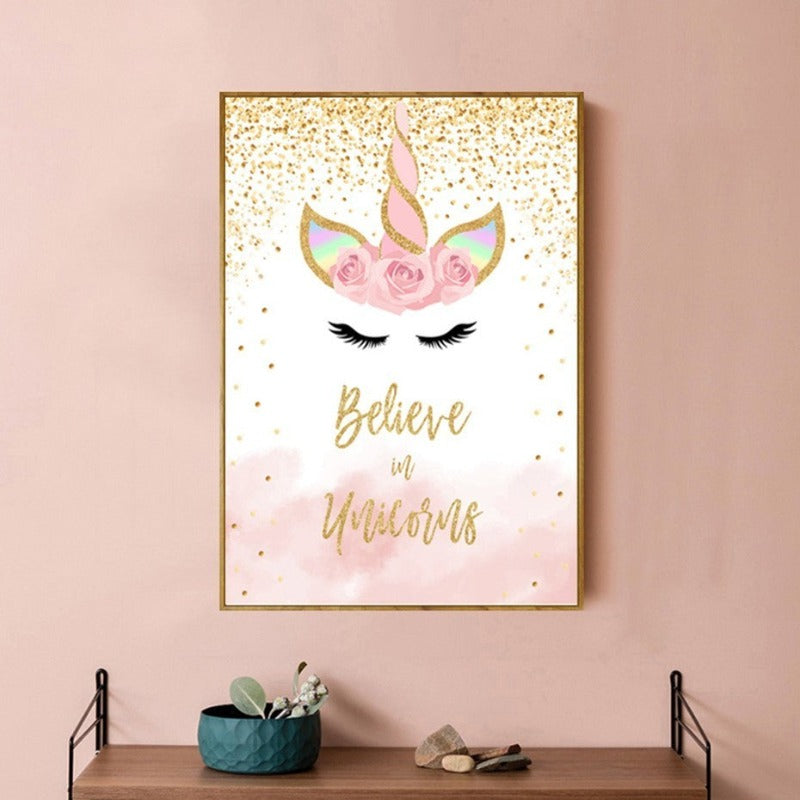 Rosa Gold Einhorn - Leinwand Wandkunst Malerei