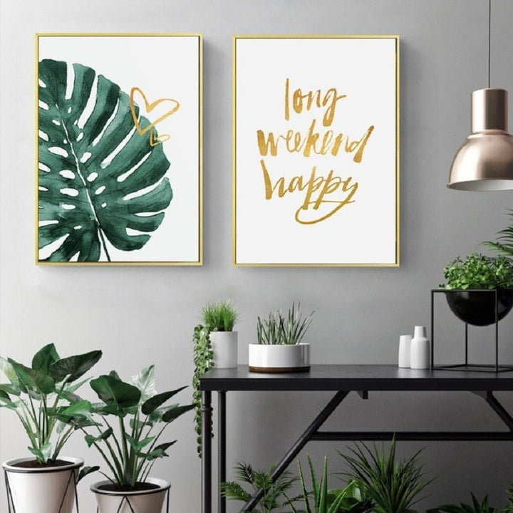 Gold Ananas Tropische Schildkröte Blatt Modern - Leinwand Wandkunst Malerei