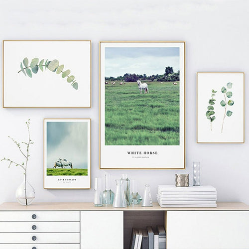 Natur-Grasland-Pferdeblätter - Leinwandbild