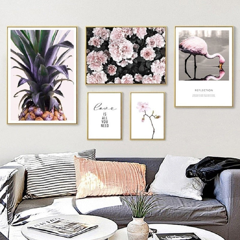 Nordisches skandinavisches Blumen-Ananas-Motiv – Leinwandbild