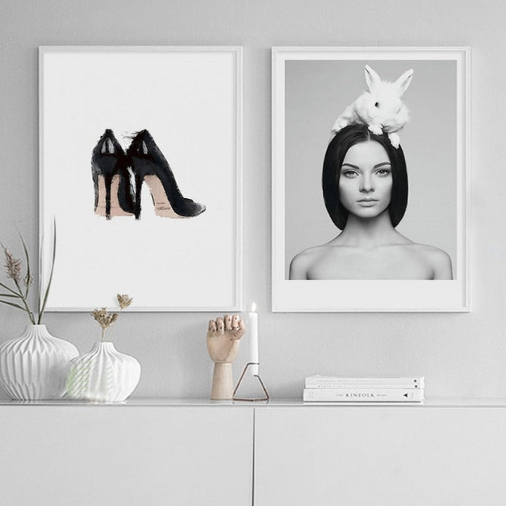Deer Poster & Print Schwarze Wand - Leinwand Wandkunst Gemälde